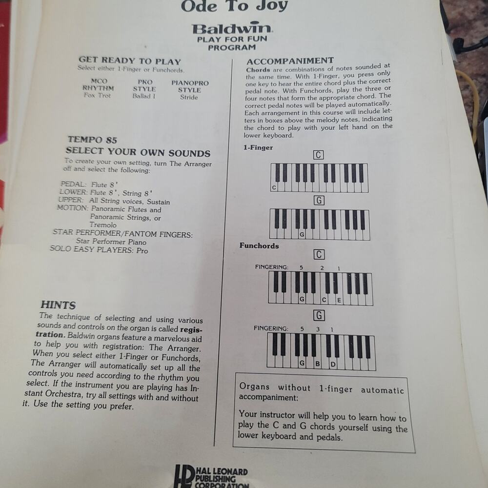 Vintage LOT OF 10 BALDWIN BEGINNER Bundled Sheet Music Organ Instruction